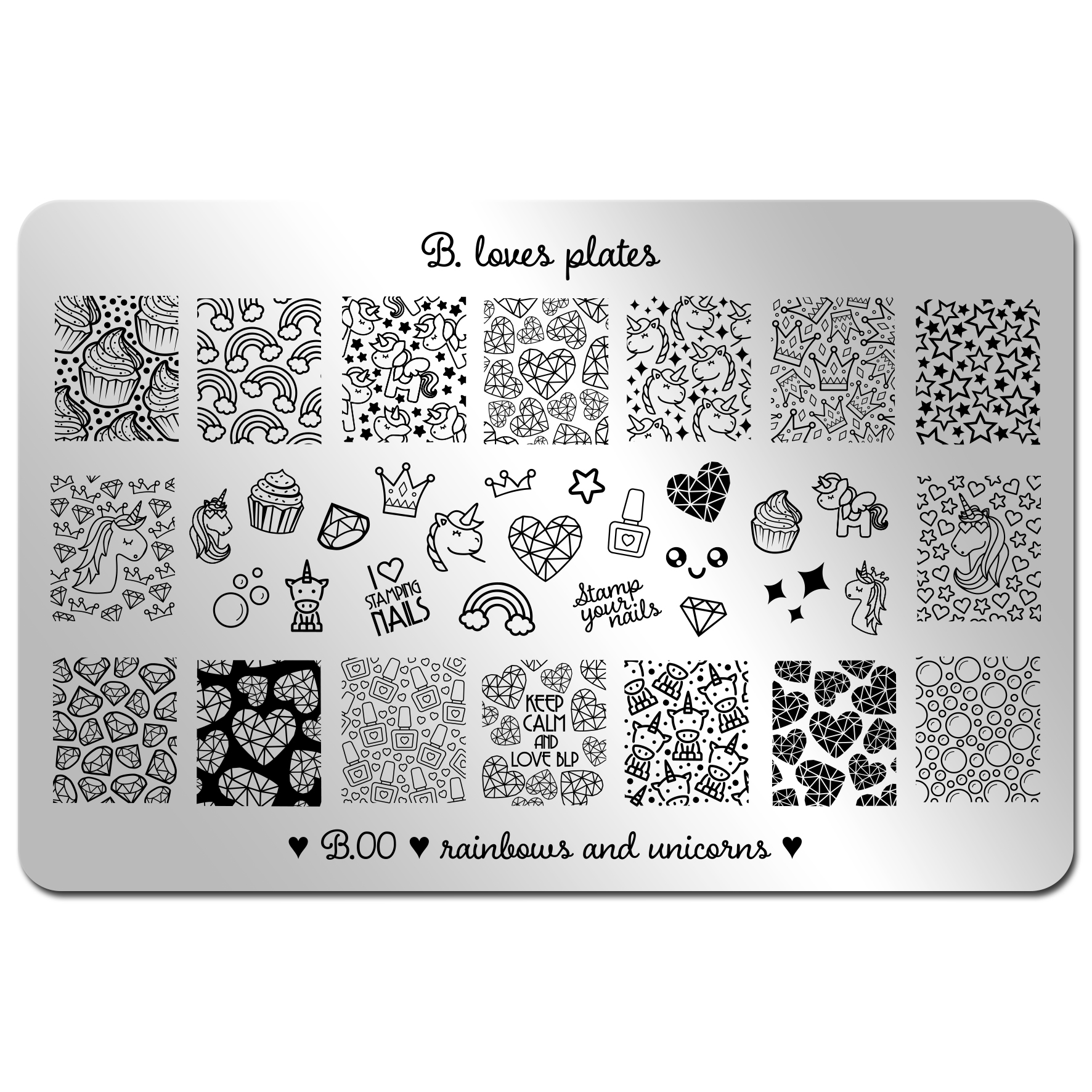 B-loves-plates-B00-rainbows-and-unicorns-plytki-do-stempli-stamping-kwadrat